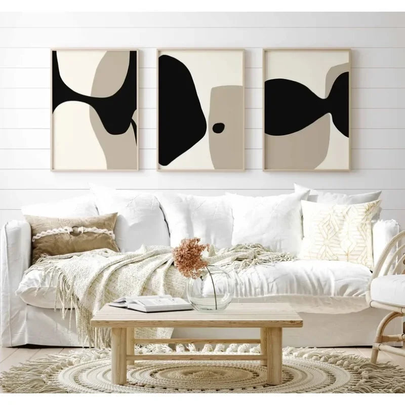 Arte da parete – Tela – Nero e Beige – Verticale – Astratto per Ambienti Eleganti