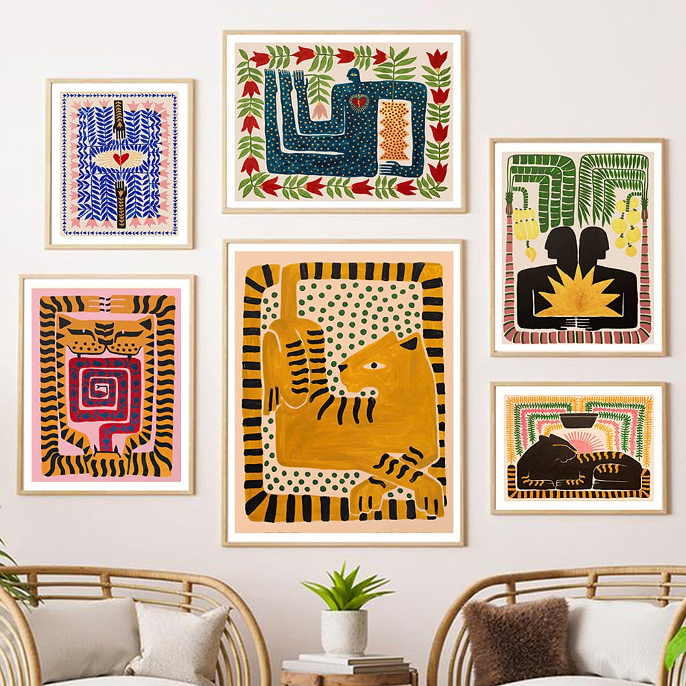 Poster da parete – Arte Boho astratta – Colorato – 50×70 cm – Motivi di tigri e leopardi vivaci