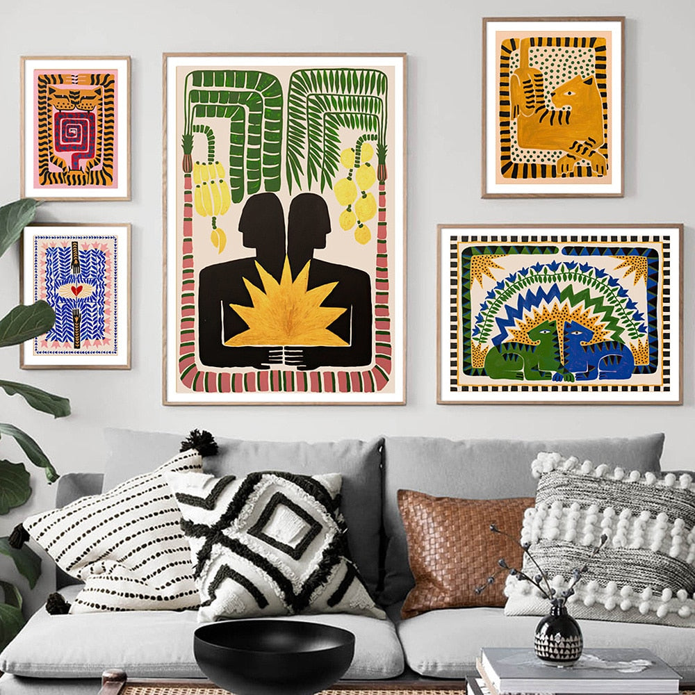 Poster da parete – Arte Boho astratta – Colorato – 50×70 cm – Motivi di tigri e leopardi vivaci
