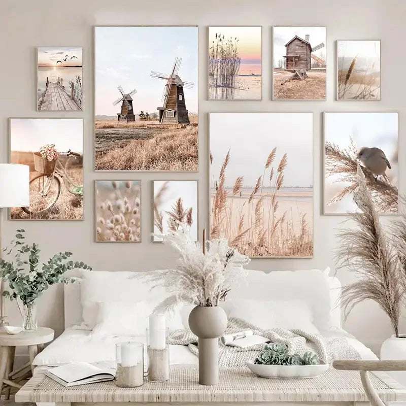 Poster da parete – Stampa su tela – Paesaggio beige con mongolfiera – Verticale – Design moderno per ambienti eleganti
