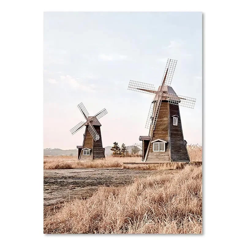 Poster da parete – Stampa su tela – Paesaggio beige con mongolfiera – Verticale – Design moderno per ambienti eleganti