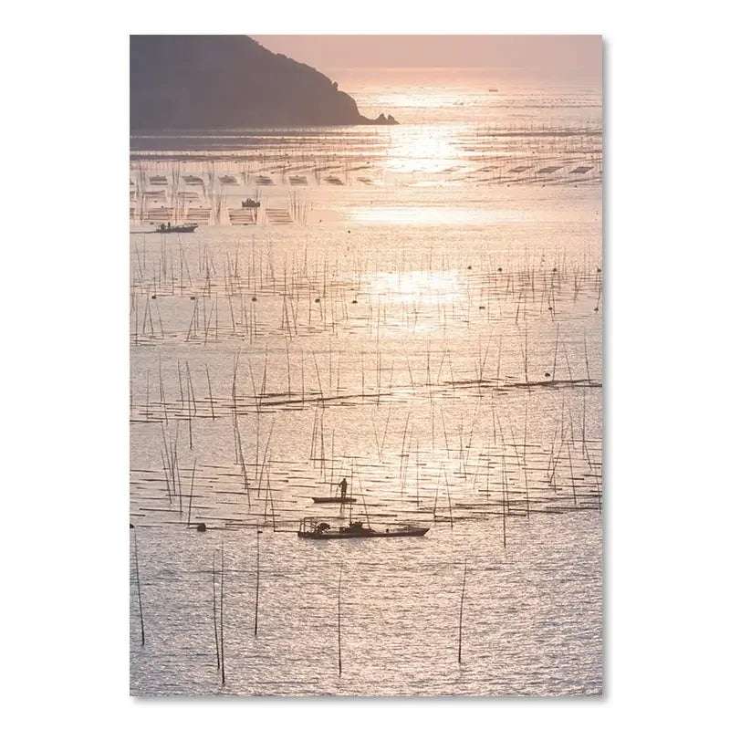 Poster da parete – Stampa su tela – Paesaggio beige con mongolfiera – Verticale – Design moderno per ambienti eleganti