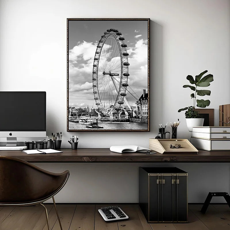 Poster da parete – Stampa su tela – Bianco e Nero – 70×100 cm – London Tower Bridge – Design urbano