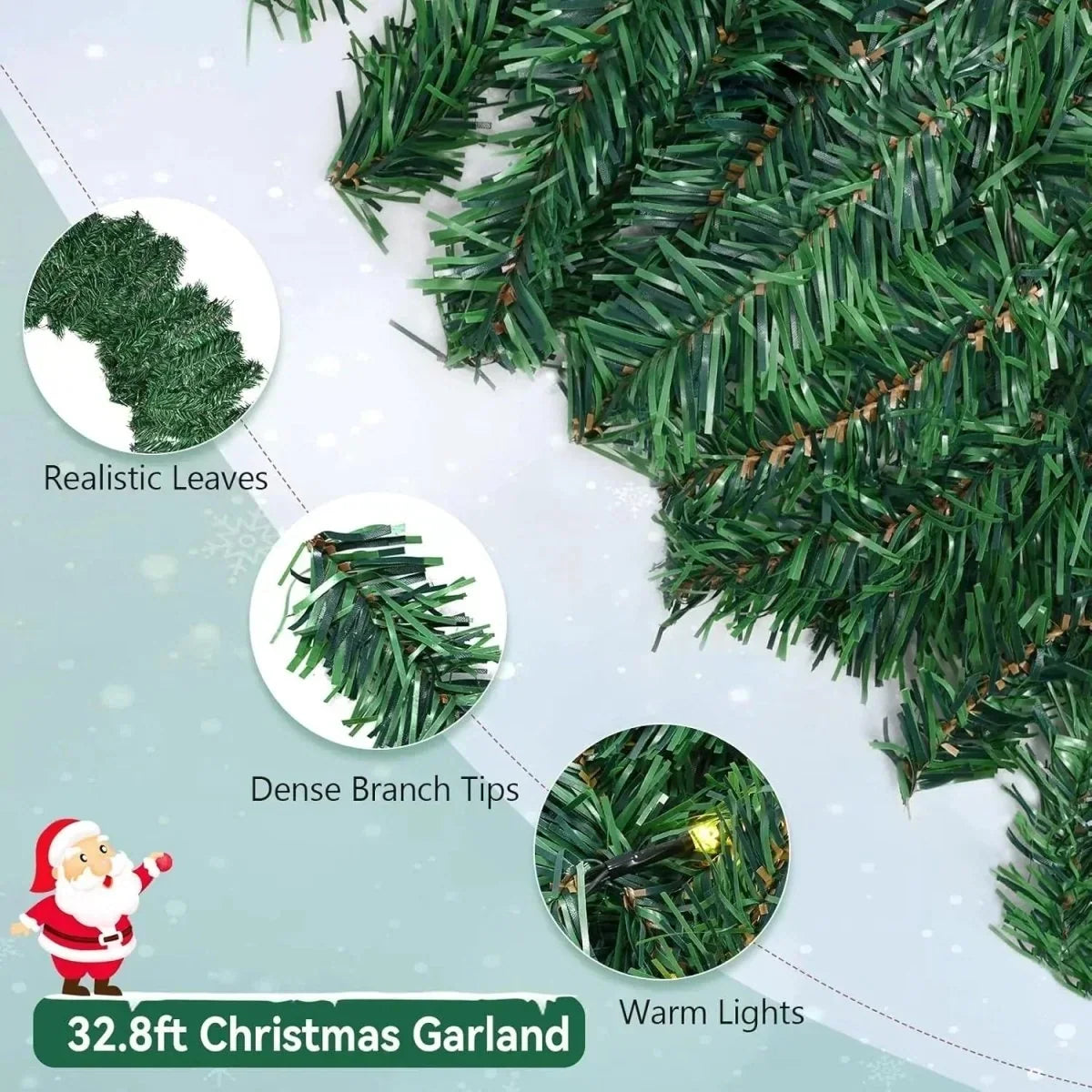 Ghirlanda di Natale con Illuminazione LED Bianco Caldo – 2,7 Metri Verde Pino