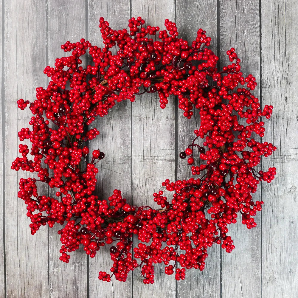 Corona di Natale | Decorazione realistica in cipresso e bacche rosse | Interno & Esterno