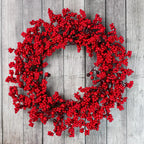 Corona di Natale | Decorazione realistica in cipresso e bacche rosse | Interno & Esterno