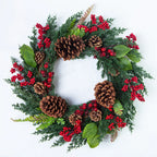 Corona di Natale | Decorazione realistica in cipresso e bacche rosse | Interno & Esterno