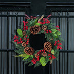 Corona di Natale | Decorazione realistica in cipresso e bacche rosse | Interno & Esterno