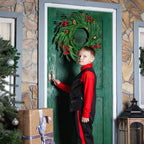 Corona di Natale | Decorazione realistica in cipresso e bacche rosse | Interno & Esterno