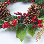 Corona di Natale | Decorazione realistica in cipresso e bacche rosse | Interno & Esterno