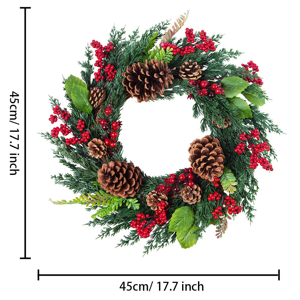 Corona di Natale | Decorazione realistica in cipresso e bacche rosse | Interno & Esterno