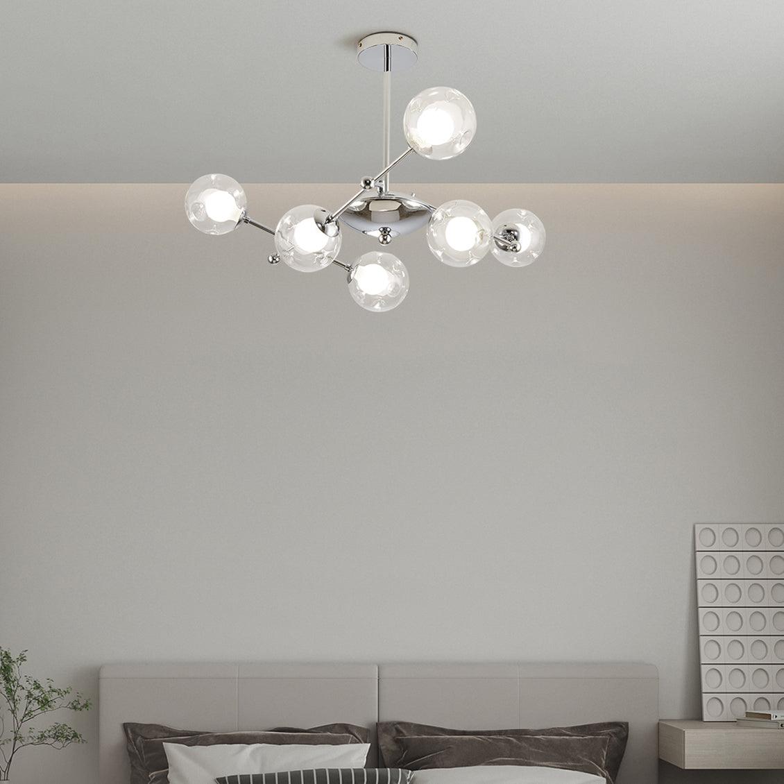 Lustra Lux Lampadario Telaio Cromo Sfere Vetro