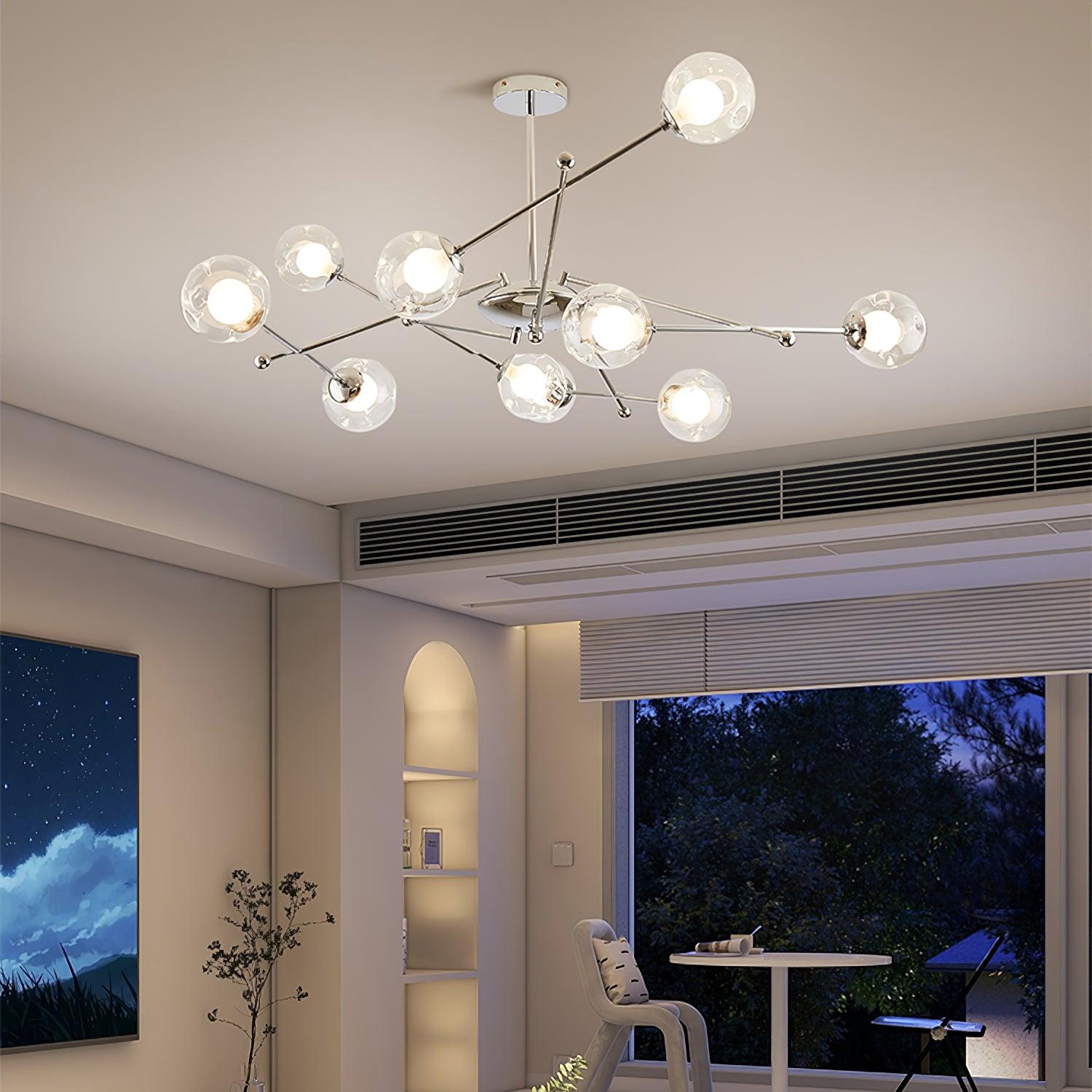 Lustra Lux Lampadario Telaio Cromo Sfere Vetro
