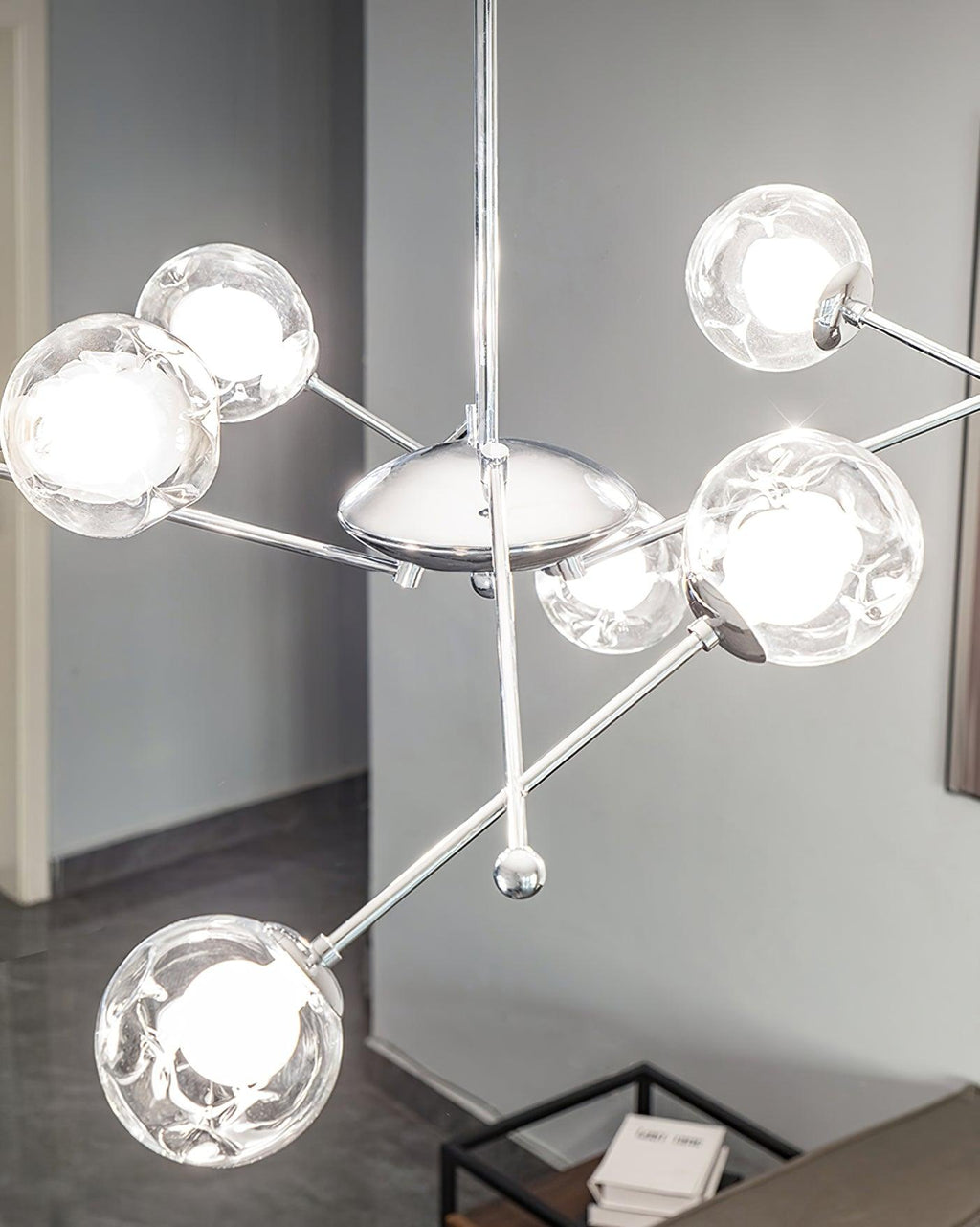 Lustra Lux Lampadario Telaio Cromo Sfere Vetro