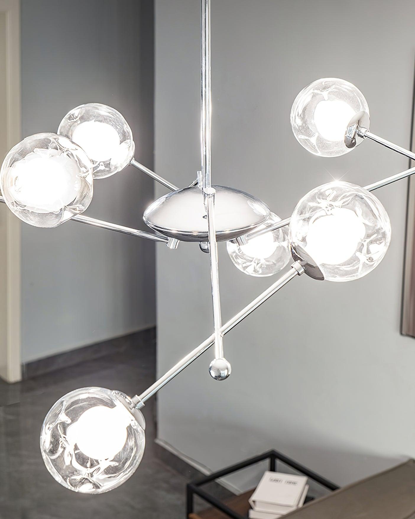 Lustra Lux Lampadario Telaio Cromo Sfere Vetro