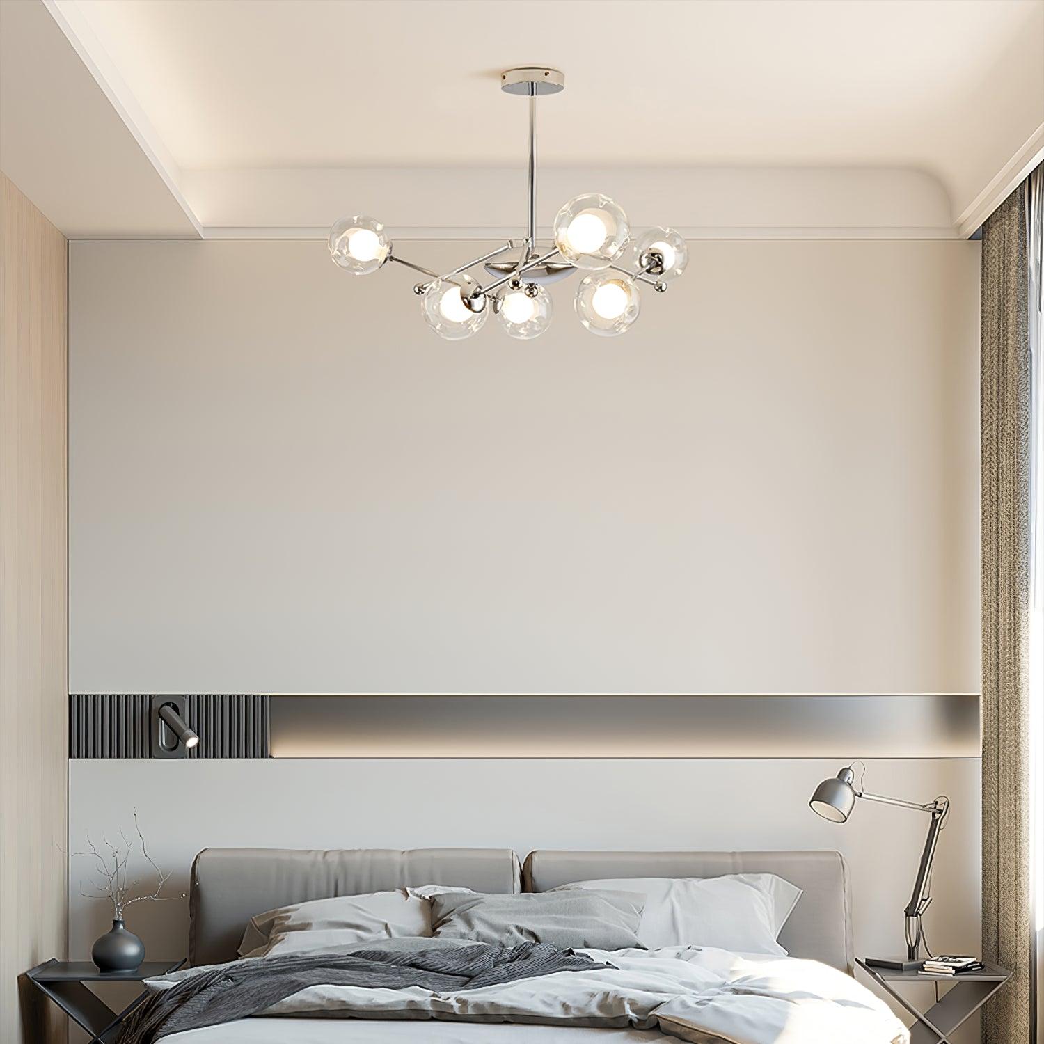 Lustra Lux Lampadario Telaio Cromo Sfere Vetro