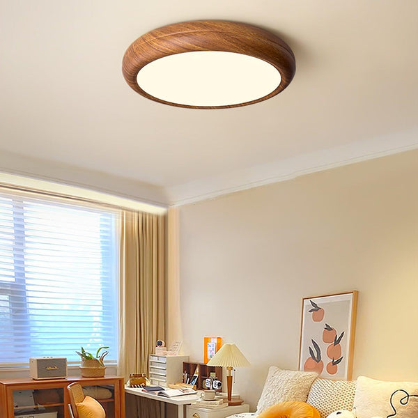 Lampada da soffitto rotonda con venature in legno
