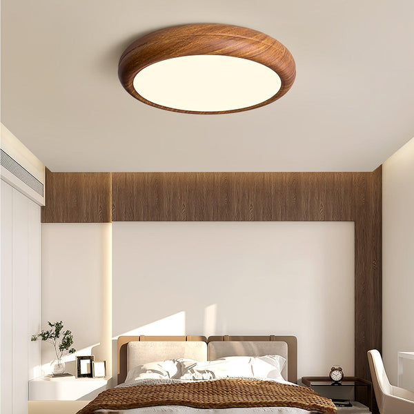 Lampada da soffitto rotonda con venature in legno
