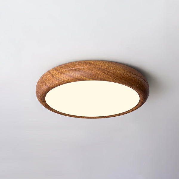 Lampada da soffitto rotonda con venature in legno