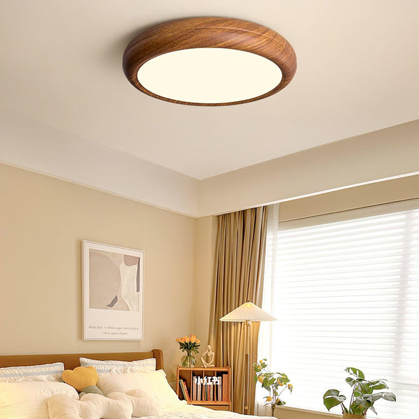 Lampada da soffitto rotonda con venature in legno