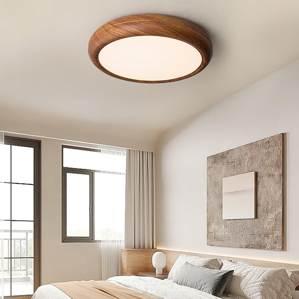 Lampada da soffitto rotonda con venature in legno