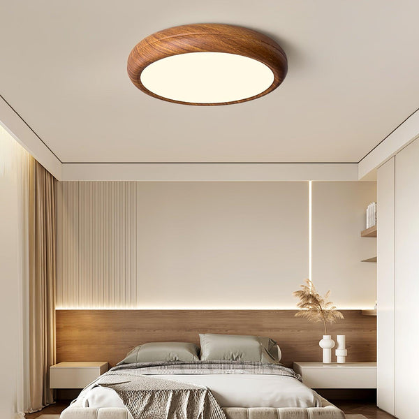 Lampada da soffitto rotonda con venature in legno