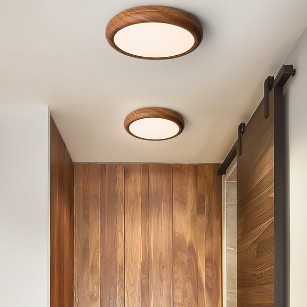 Lampada da soffitto rotonda con venature in legno