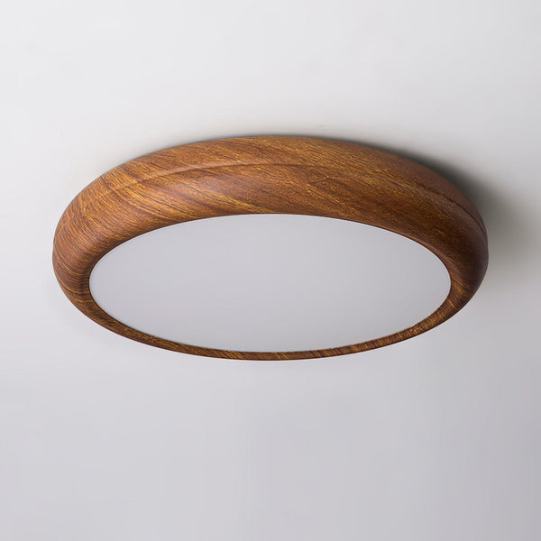 Lampada da soffitto rotonda con venature in legno