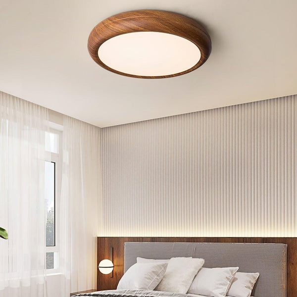Lampada da soffitto rotonda con venature in legno
