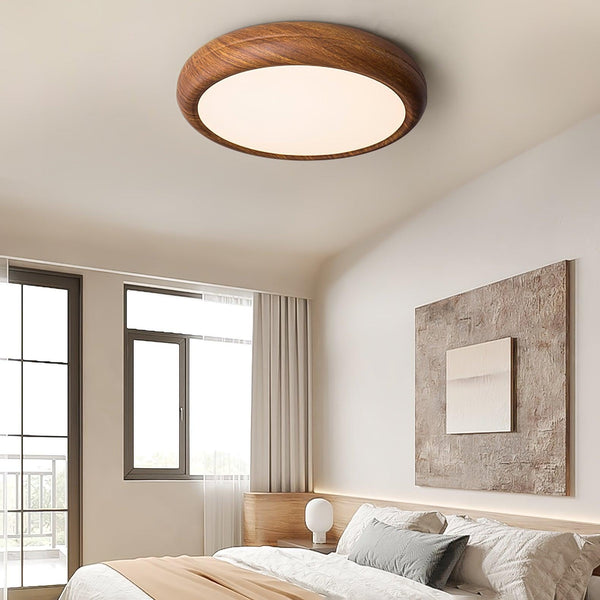 Lampada da soffitto rotonda con venature in legno