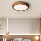 Lampada da soffitto rotonda con venature in legno