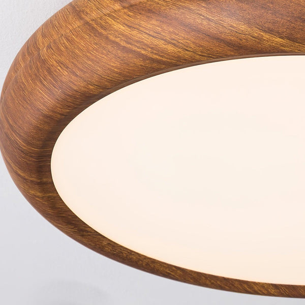 Lampada da soffitto rotonda con venature in legno