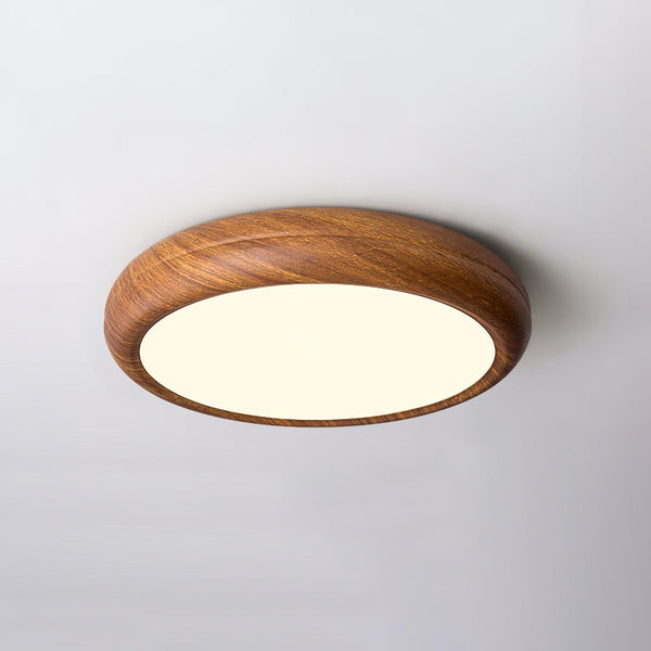 Lampada da soffitto rotonda con venature in legno