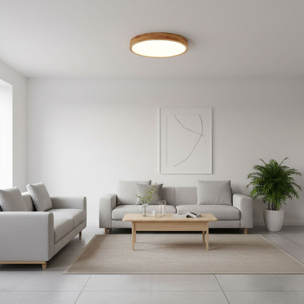 Moderno Soffitto Circolare in Legno con LED da Incasso 1 Luce