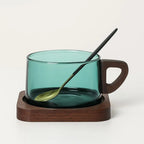 Set di Tazze in Vetro con Manico in Legno Aurora