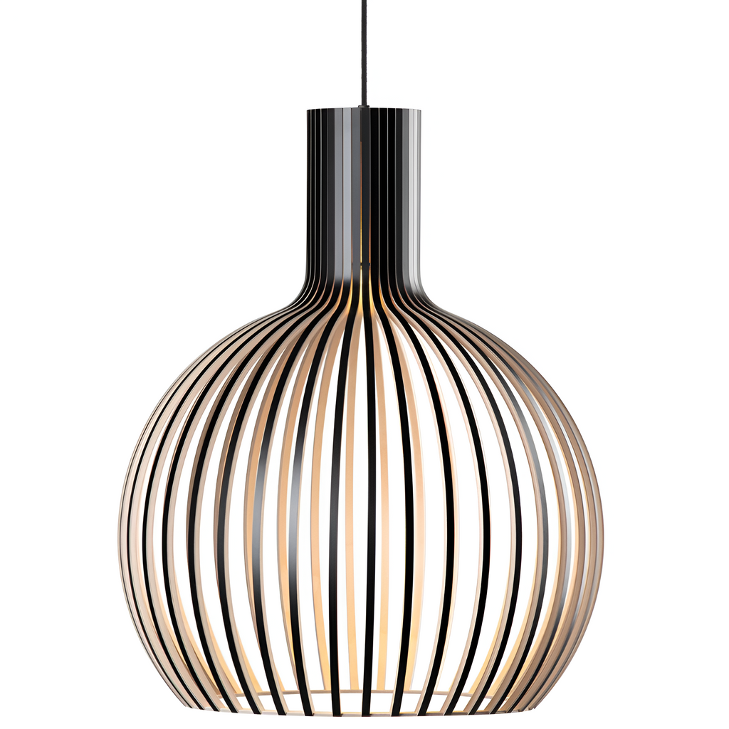 Lampada a sospensione in legno con paralume a forma di gabbia