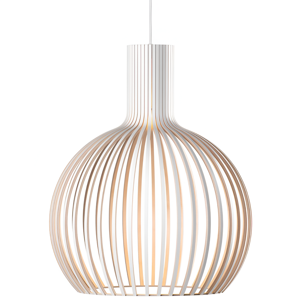 Lampada a sospensione in legno con paralume a forma di gabbia