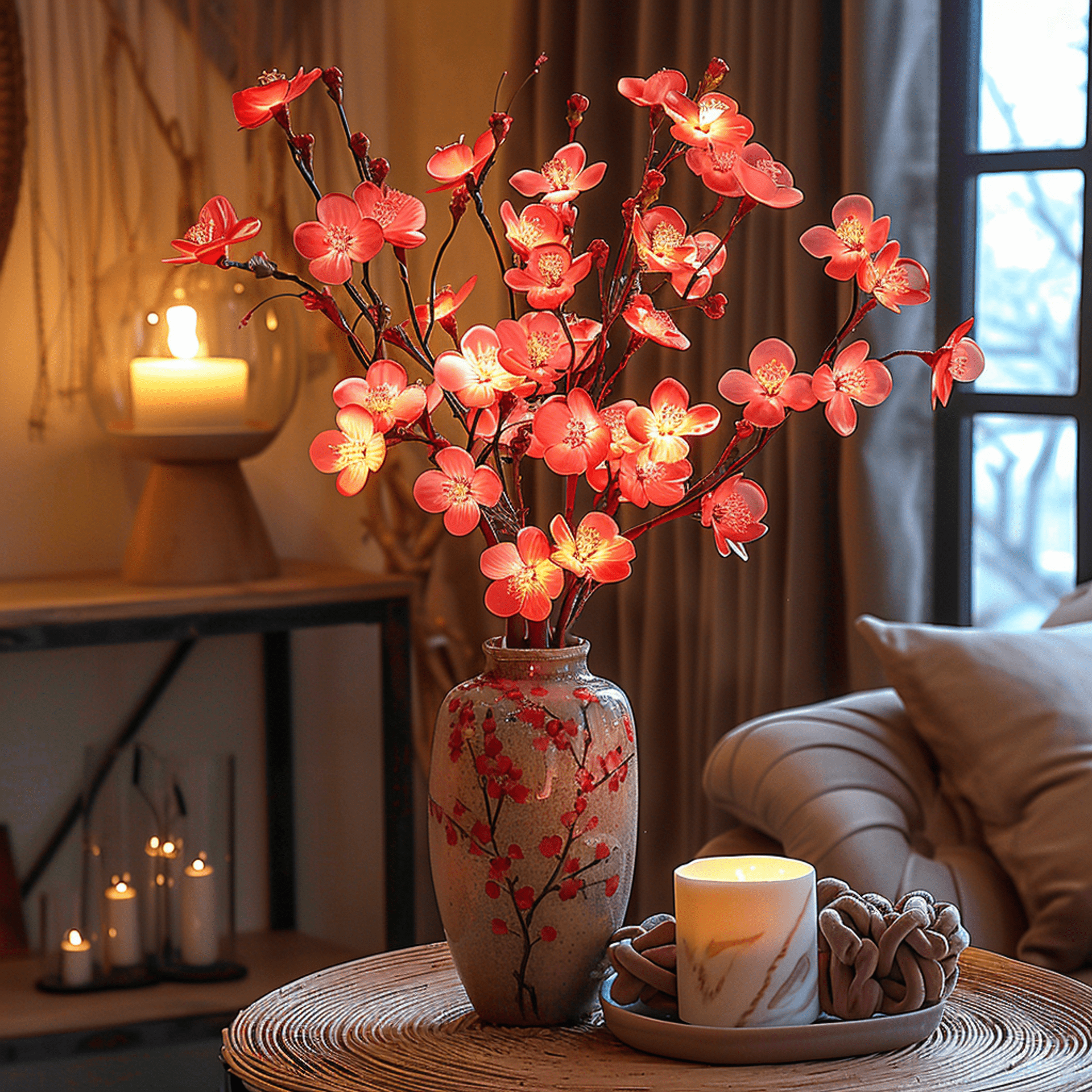 Ramo d'Olivo Illuminato e Decorazione di Fiori di Ciliegio