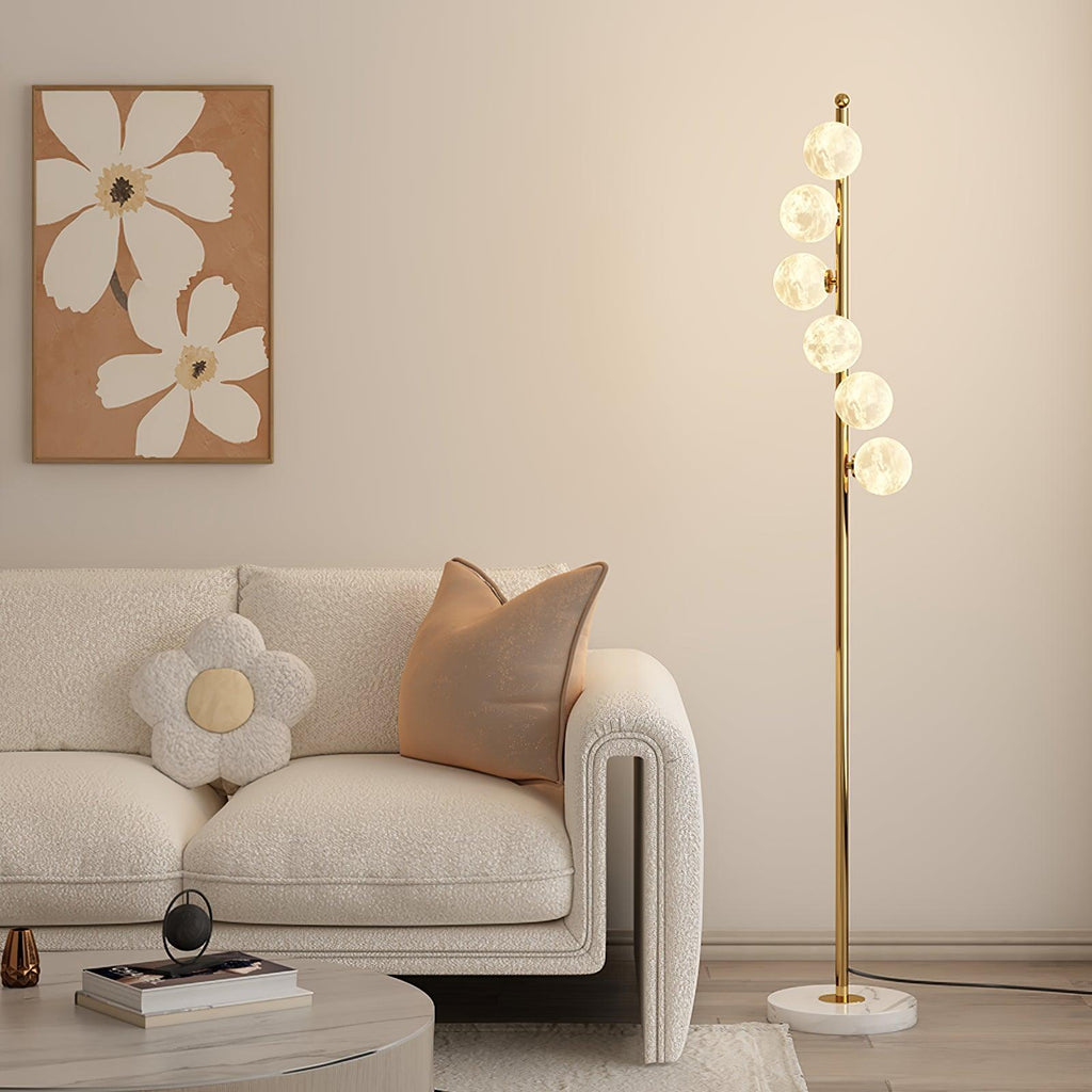 Zalvon Lampada da Terra – Metallo e Marmo – Bianco – 160 cm – Elegante design lunare per il soggiorno