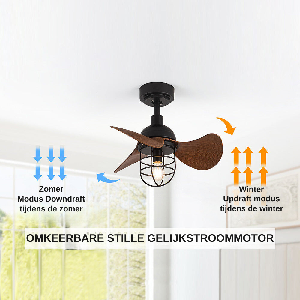 Ventilatore da Soffitto Contemporaneo in Noce Scuro con Illuminazione