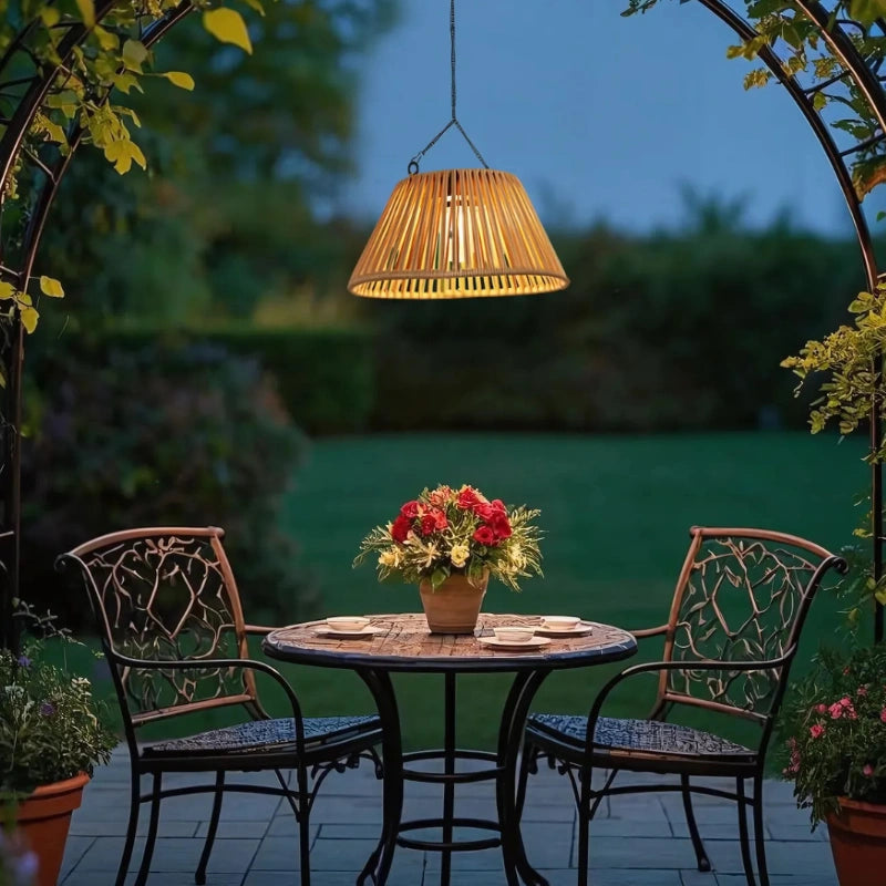 Lanterna da Giardino Solare Appesa con Ombra Intrecciata Naturale