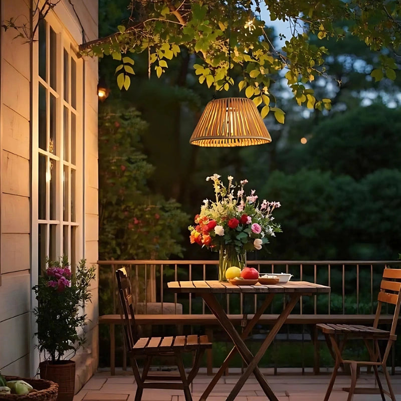 Lanterna da Giardino Solare Appesa con Ombra Intrecciata Naturale
