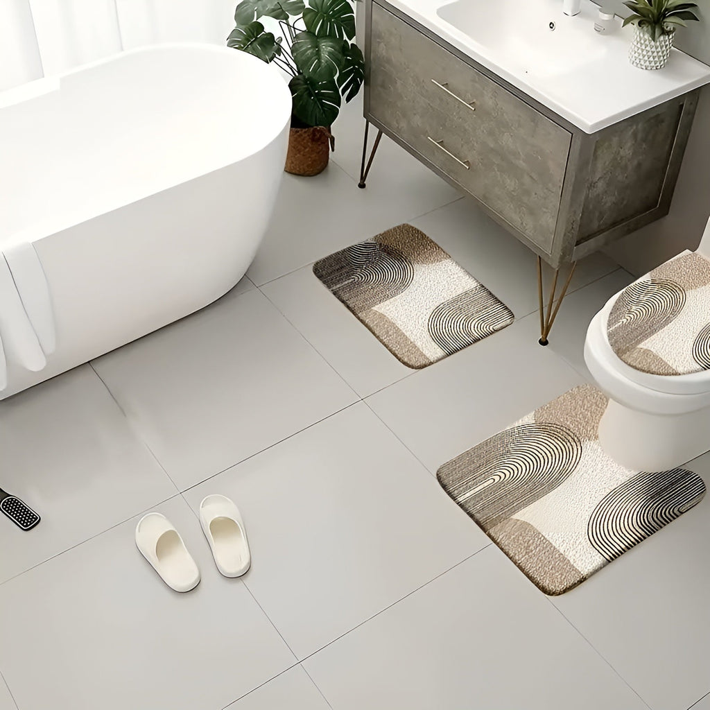 Set di Tappetini per Bagno 4 Pezzi – Moderno e Antiscivolo | Morbidi Tappetini per WC e Coprisedile per una Decorazione Elegante del Bagno