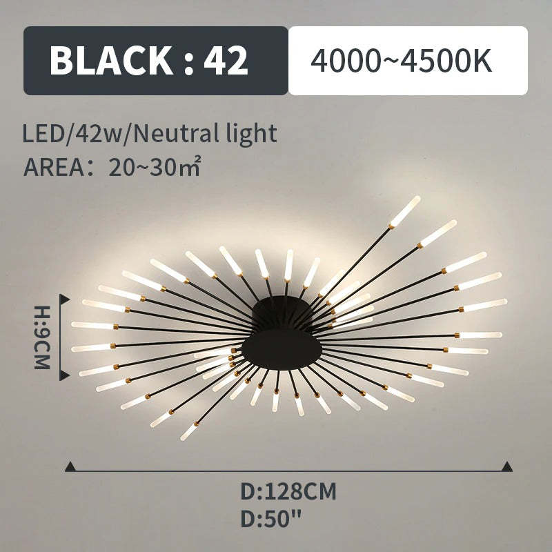 Wesley Flush-Mount Ceiling Light Fuochi d'Artificio, Nero/Oro