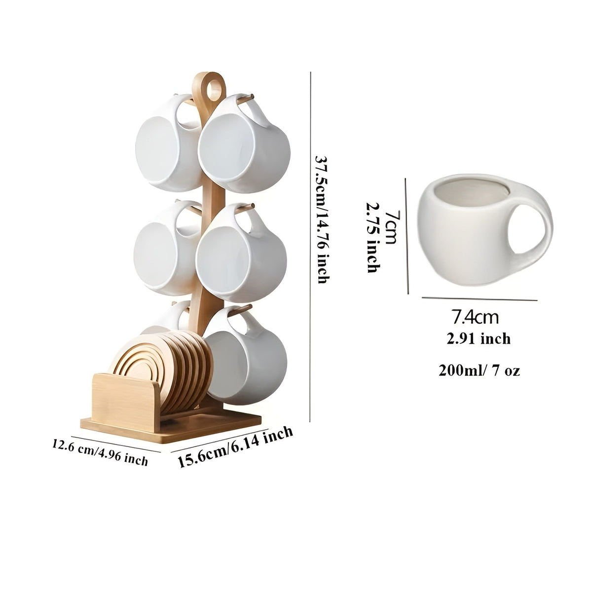 Set di tazze da caffè in ceramica con piattino e supporto – Elegante e Decorativo | Perfetto per caffè e casa