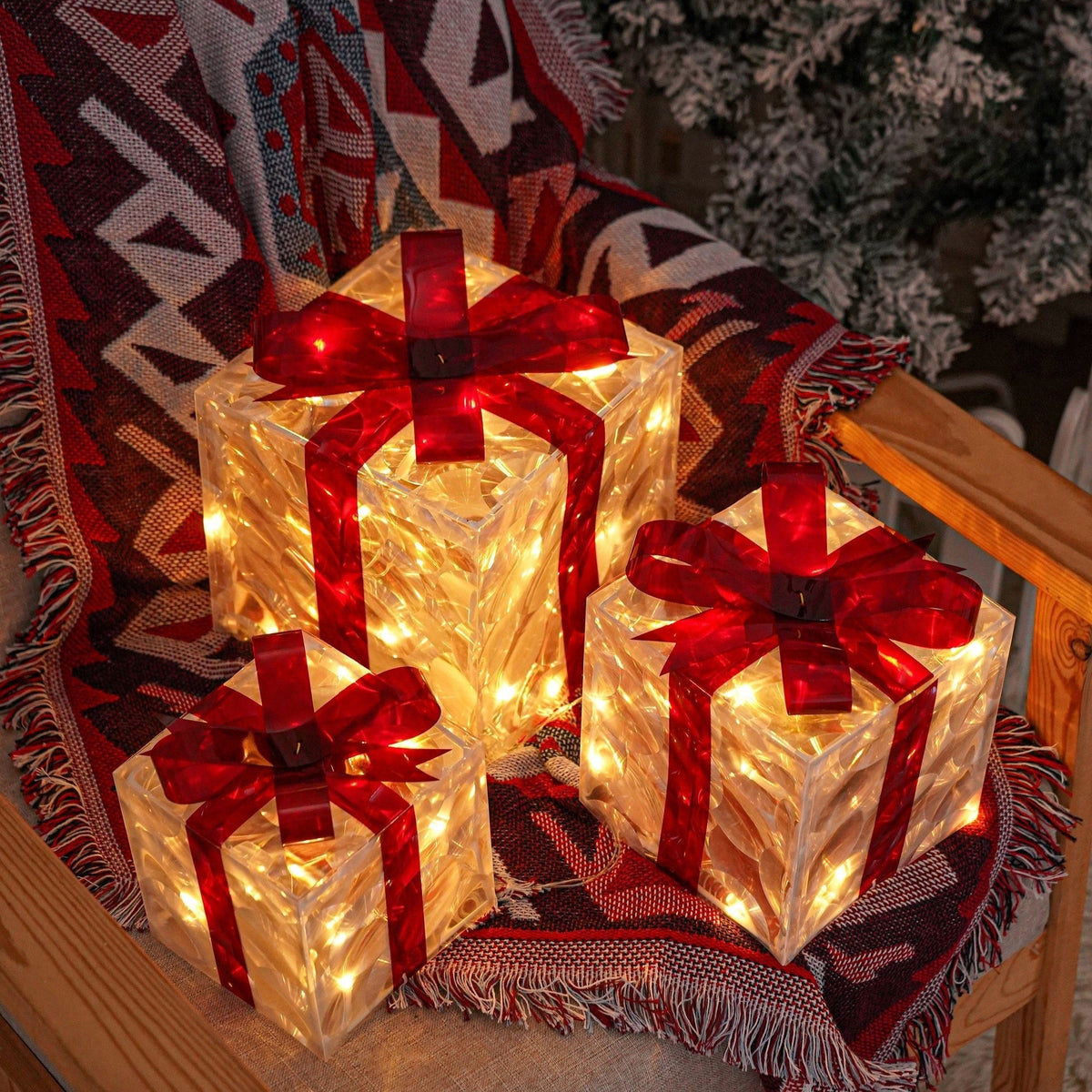 Illuminazione Natalizia LED – Set di 3 Scatole Regalo Illuminate per Interni ed Esterni