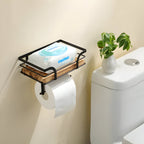 Mensola in legno con porta-rotolo – Organizzatore pratico per il bagno
