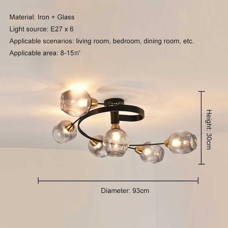 Valentina Lampada da Soffitto Flush Mount, Vetro, Nero/Oro, Sala da Pranzo
