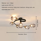 Valentina Lampada da Soffitto Flush Mount, Vetro, Nero/Oro, Sala da Pranzo