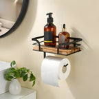 Mensola in legno con porta-rotolo – Organizzatore pratico per il bagno